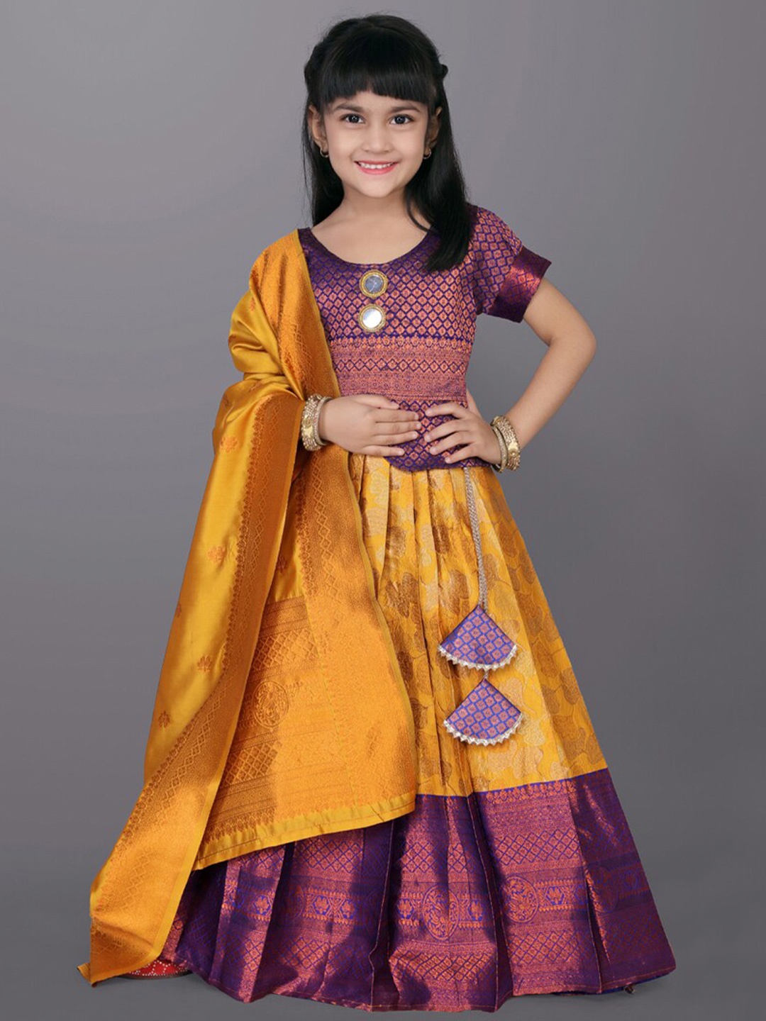

BAESD Girls Zardozi Ready to Wear Lehenga & Blouse With Dupatta, Mustard