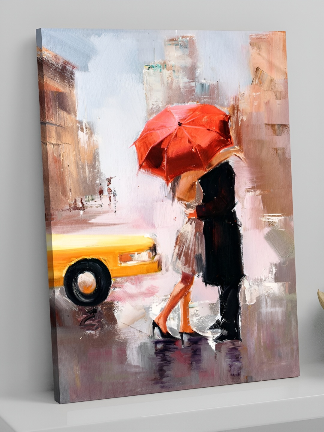 

Art Street Canvas Painting Love Couple with Umbrella Wall Hanging, Red