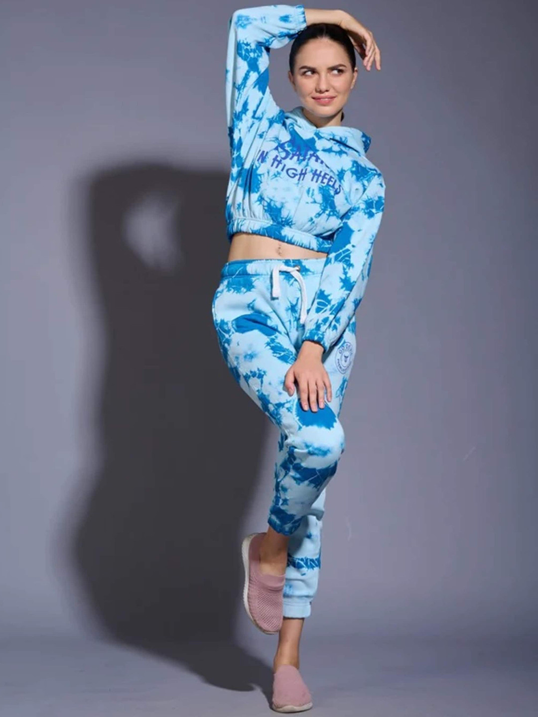 

GO DEVIL Printed Pure Cotton Hooded Sweatshirt With Joggers Co-Ords, Blue