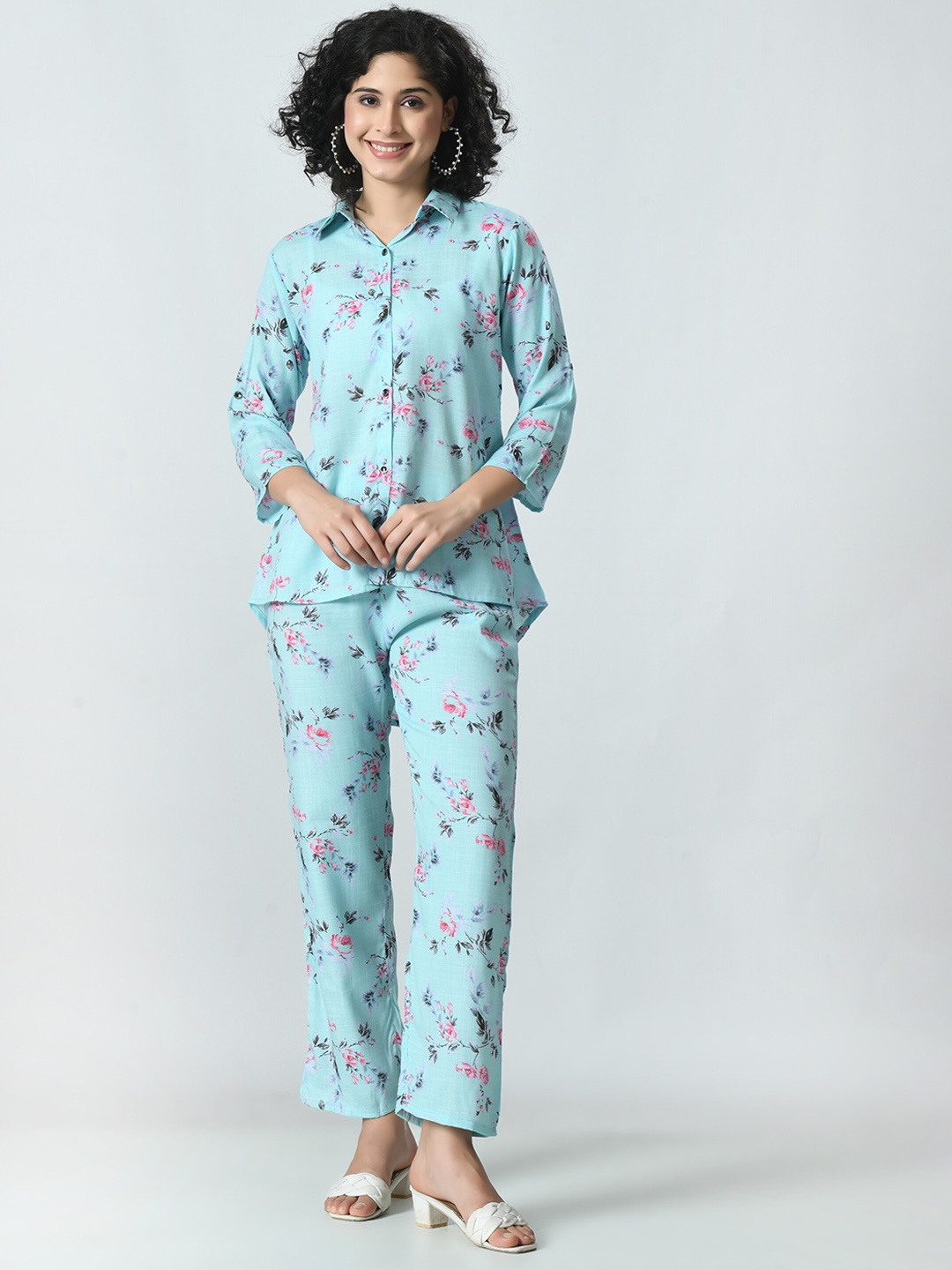 

BAESD Floral Printed Shirt With Trousers, Blue
