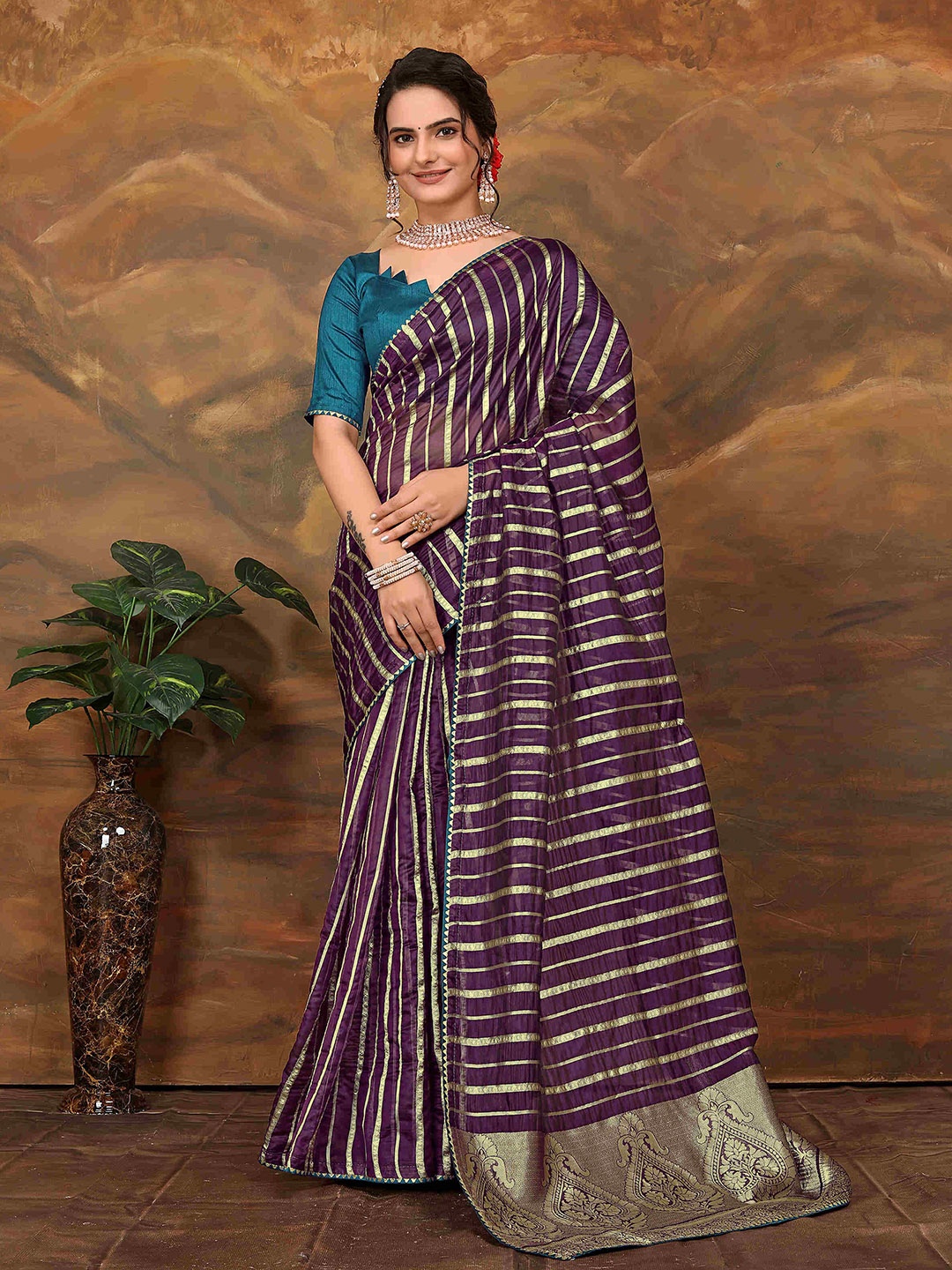 

Aagiri Woven Design Zari Organza Banarasi Saree, Purple
