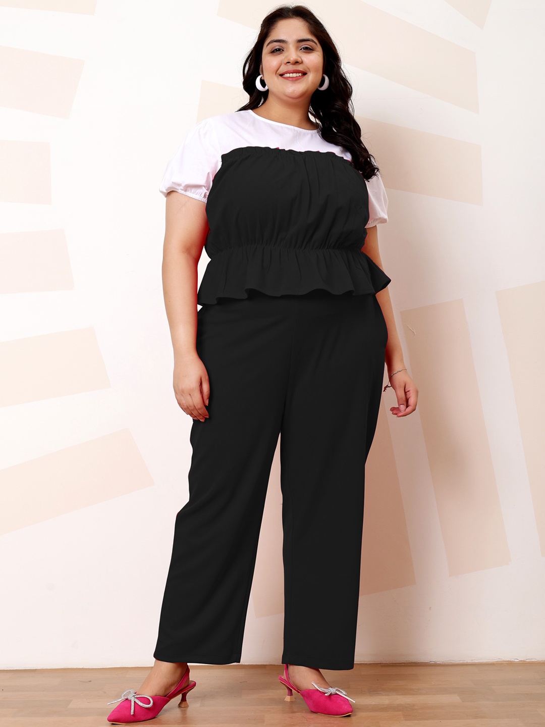 

Athena Ample Plus Size Colourblocked Top & Trouser, Black