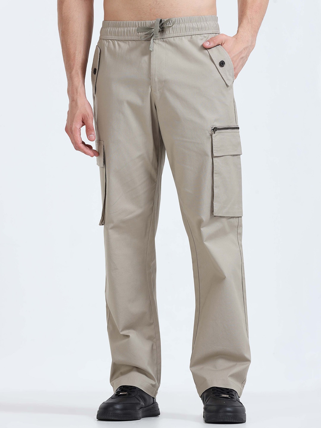 

Tailoraedge Men Relaxed Loose Fit Cotton Cargo Trouser, Khaki