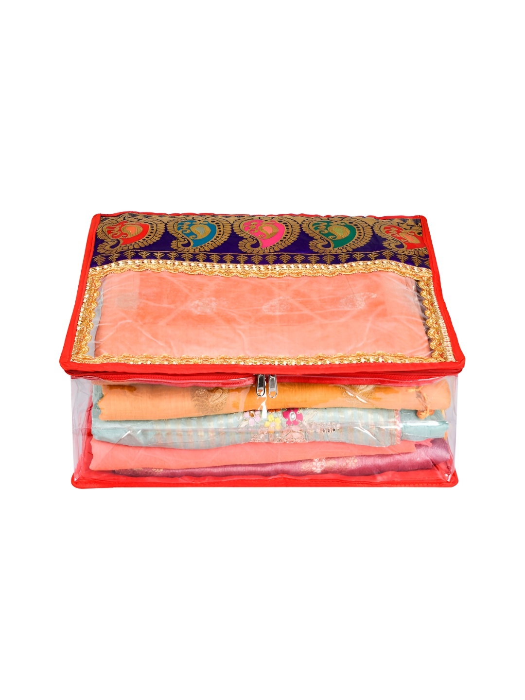 

Kuber Industries Red & Blue Self Design Satin Multi-Utility Organiser