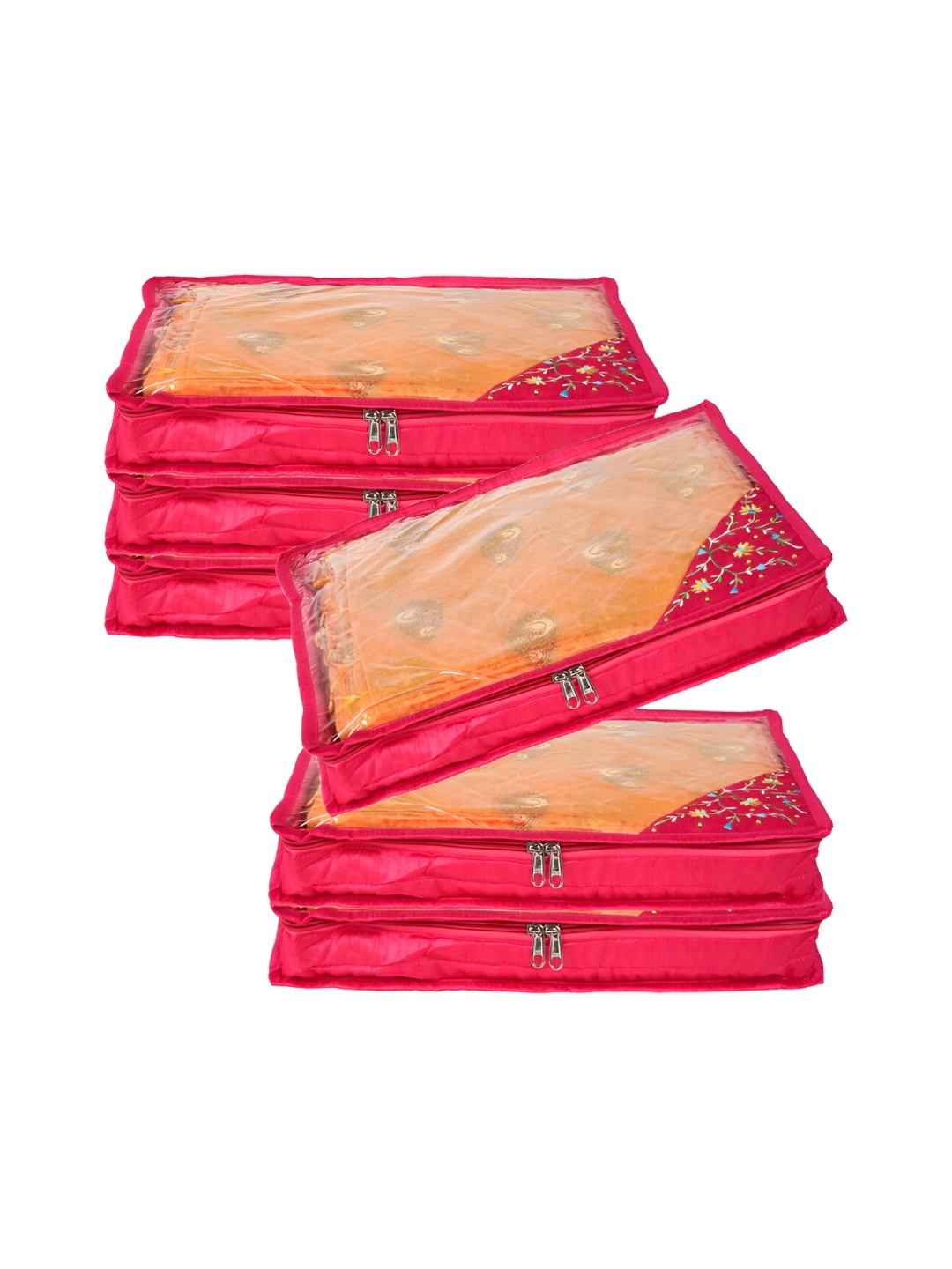 

Kuber Industries Pink 6 Pieces Saree Cover With Zip Multi-Utility Organisers