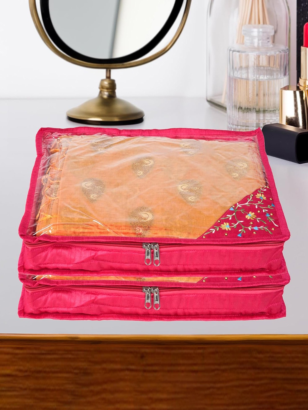 

Kuber Industries Pink 3 Pieces Satin Saree Cover Organisers