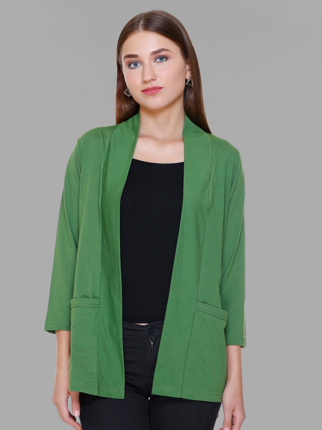 

PLUSH PUSH THE FASHION Open Front Cotton Shrug, Green