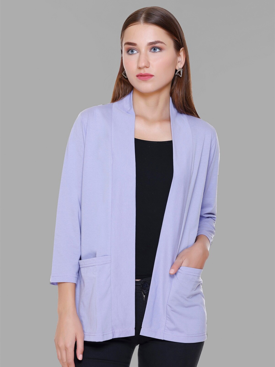 

PLUSH PUSH THE FASHION Open Front Cotton Shrug, Lavender