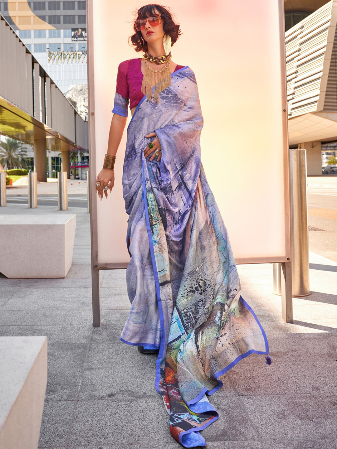 

Anouk Silk Blend Saree, Lavender