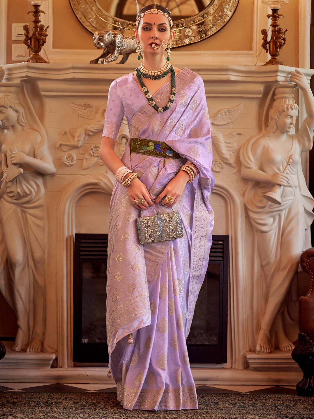 

Anouk Woven Design Jaali Silk Blend Banarasi Saree, Lavender