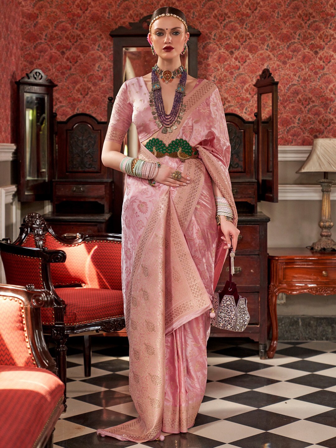 

Anouk Woven Design Jaali Silk Blend Banarasi Saree, Pink