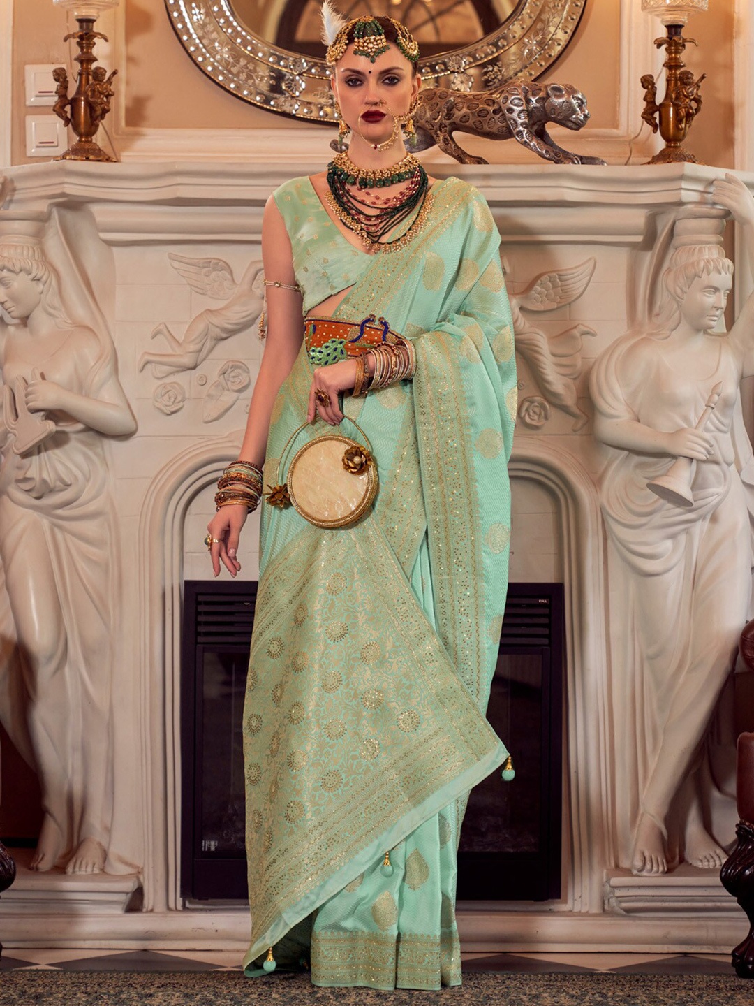 

Anouk Woven Design Jaali Banarasi Saree, Sea green