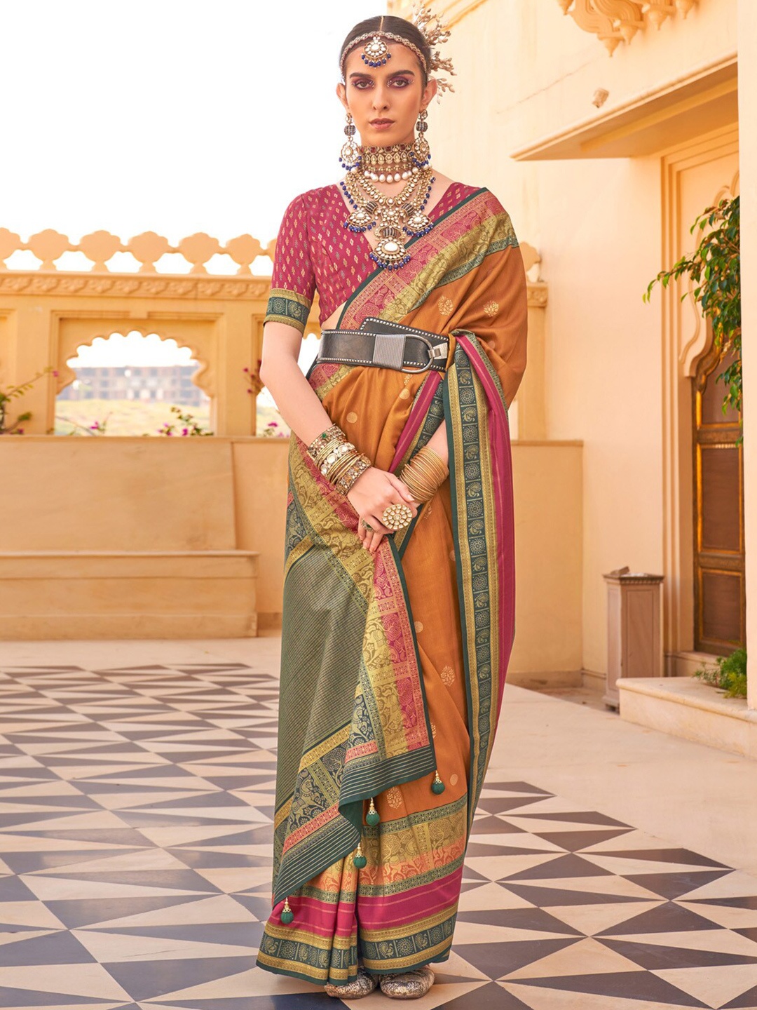 

Anouk Woven Design Jaali Banarasi Saree, Mustard