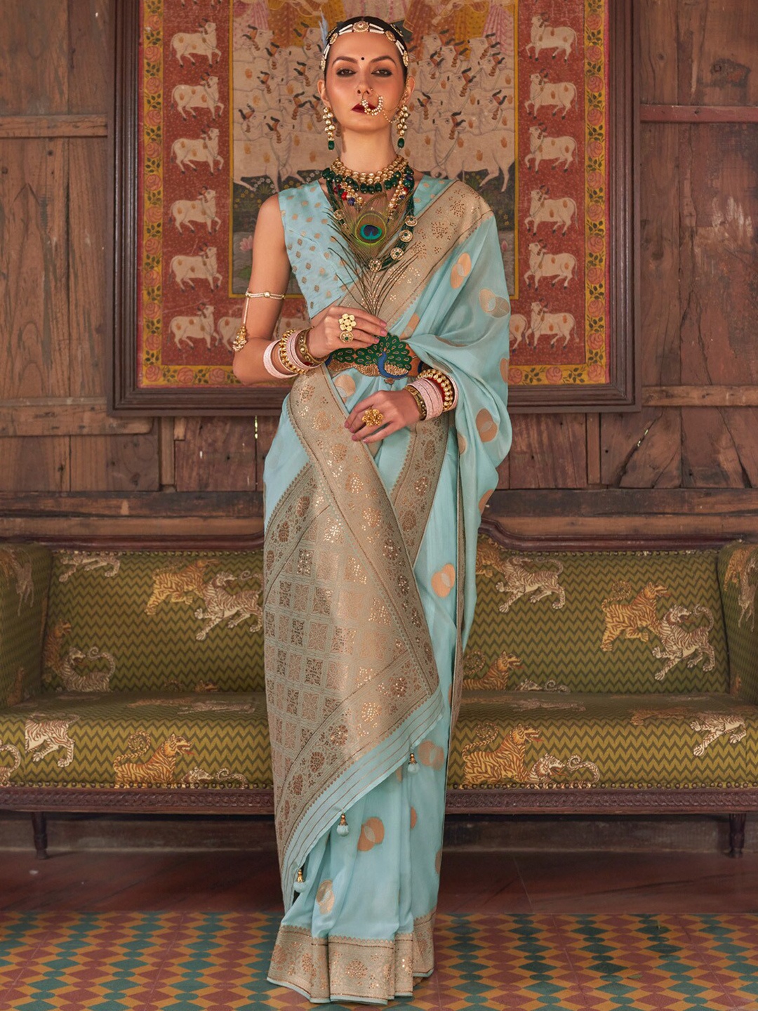 

Anouk Woven Design Jaali Silk Blend Banarasi Saree, Blue