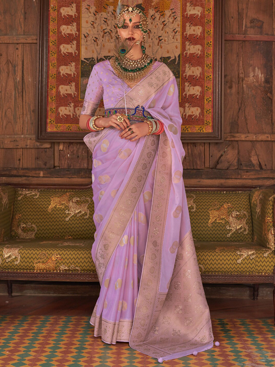 

Anouk Woven Design Jaali Silk Blend Banarasi Saree, Lavender