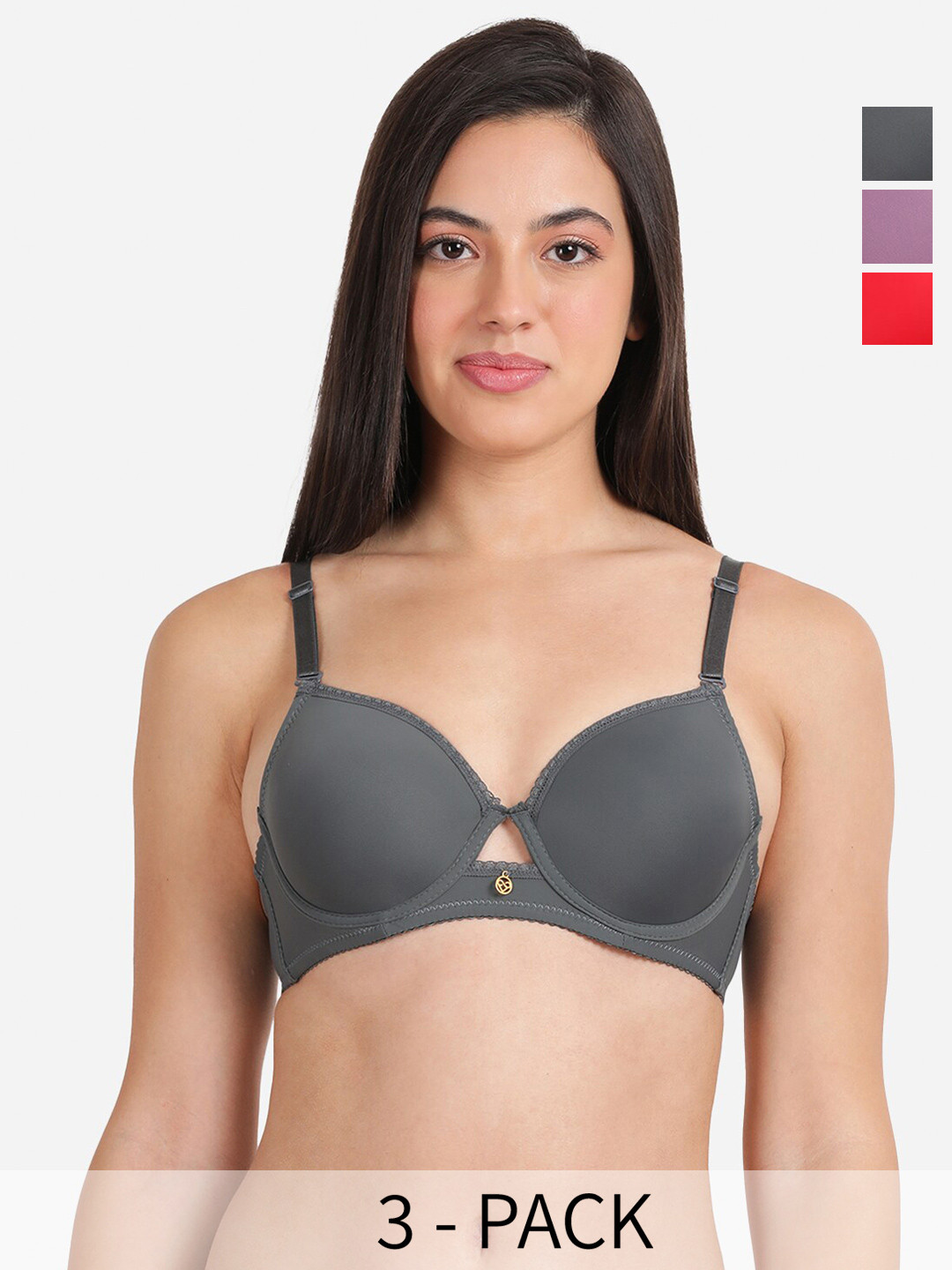 

Susie Pack of 3 T-shirt Bra - Full Coverage Underwired Lightly Padded, Purple