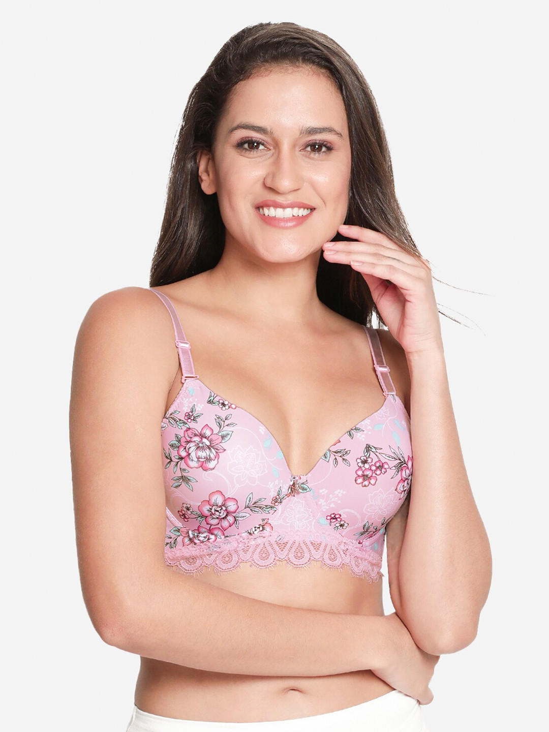 

Susie Floral Printed Medium Coverage Lightly Padded T-shirt Bra- All Day Comfort, Pink