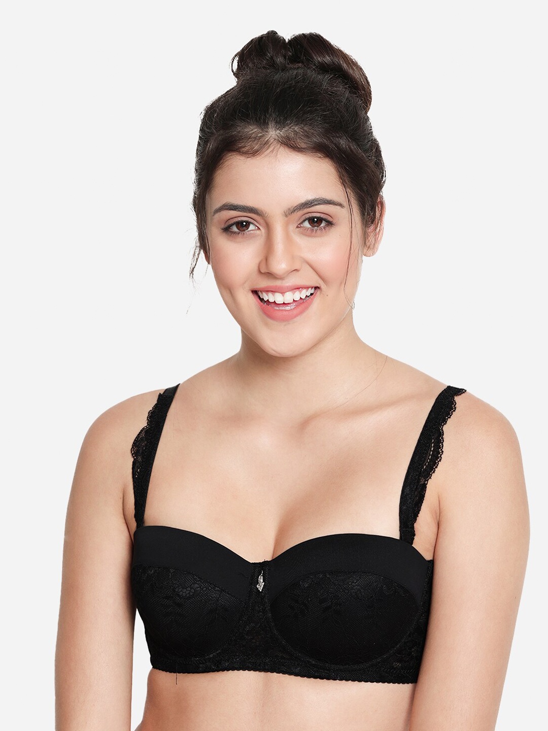 

Susie Lace Medium Coverage Lightly Padded Balconette Bra With All Day Comfort, Black