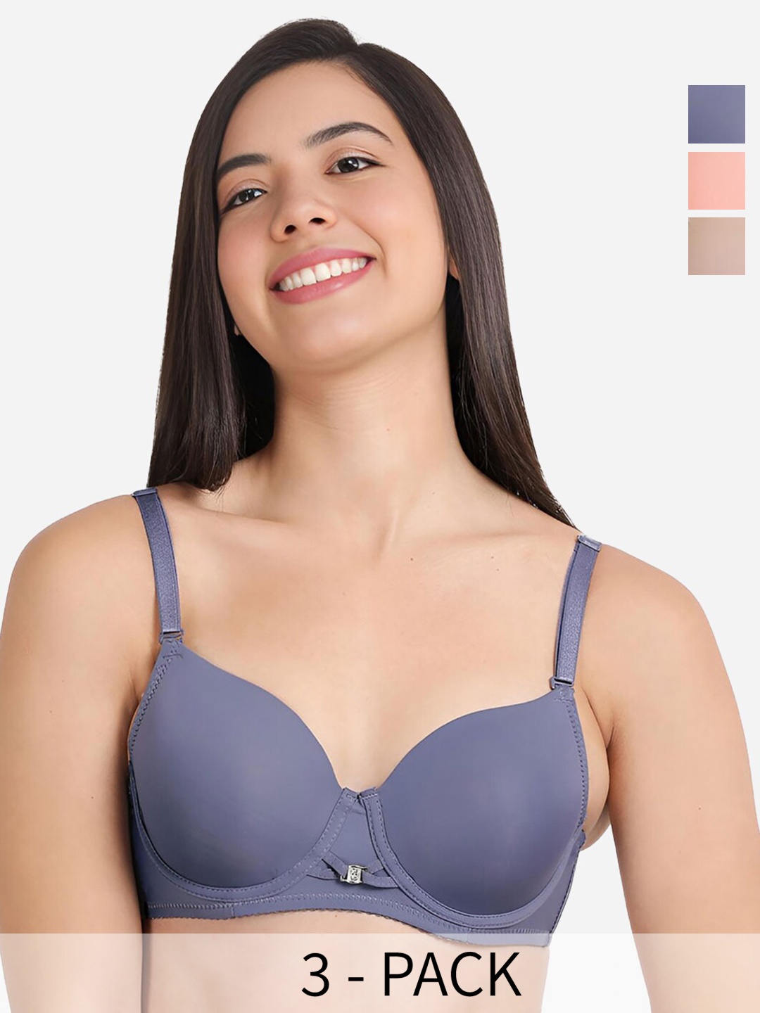 

Susie Pack Of 3 Full Coverage Underwired Lightly Padded T-shirt Bras- All Day Comfort, Blue