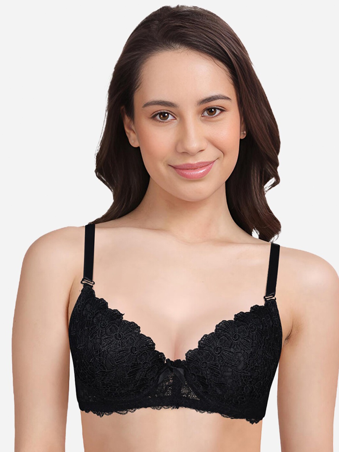

Susie Bra Self Design Medium Coverage Lightly Padded T-shirt Bra With All Day Comfort, Black