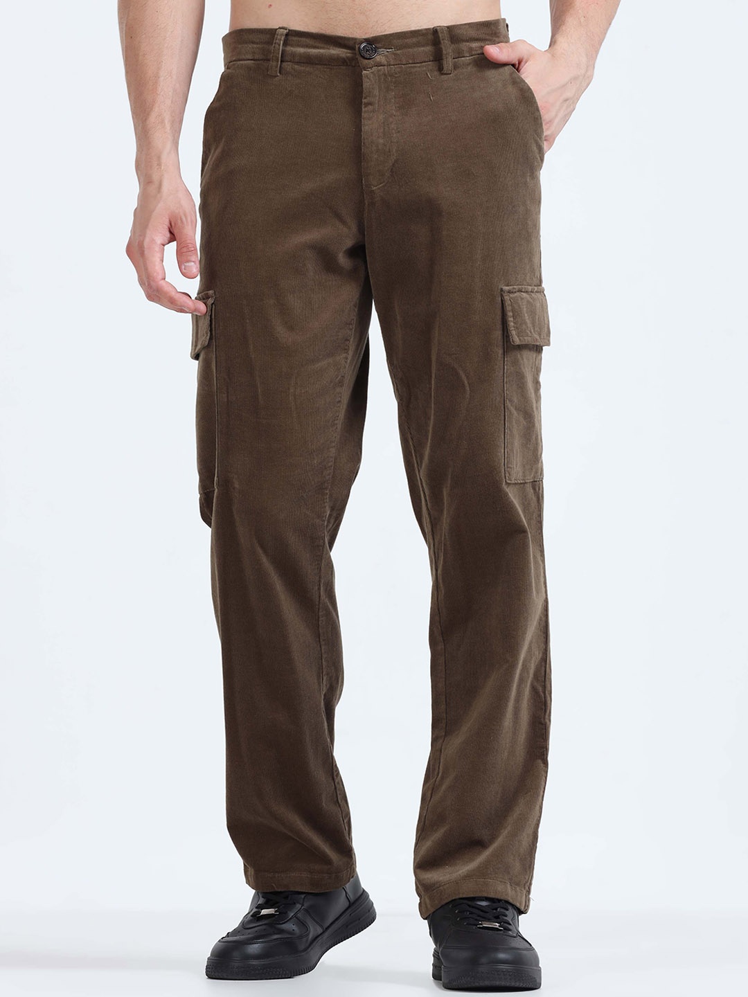 

Tailoraedge Men Relaxed Loose Fit Mid-Rise Cotton Cargos Trousers, Olive