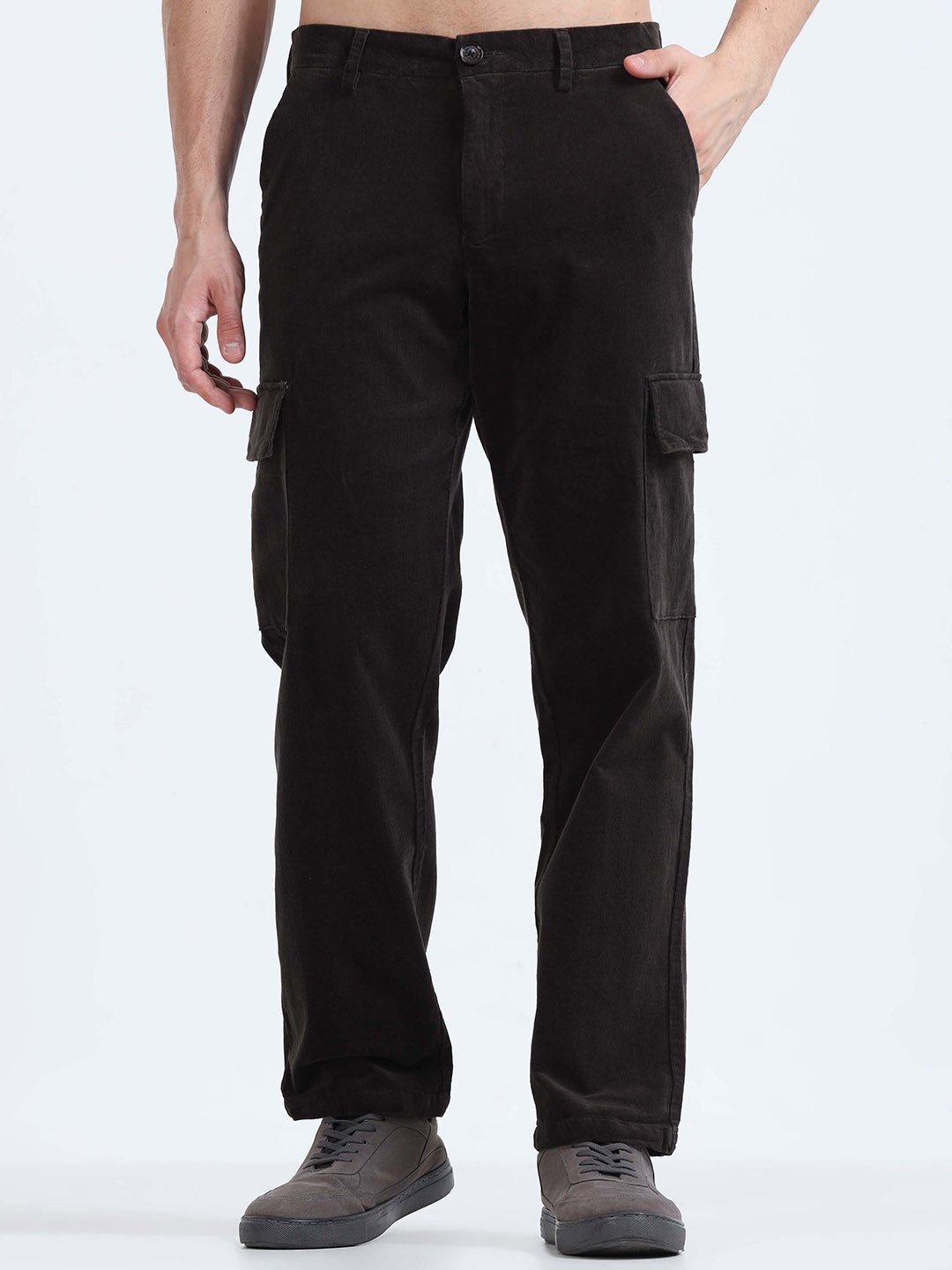 

Tailoraedge Men Relaxed Loose Fit Mid-Rise Cotton Cargos Trousers, Olive