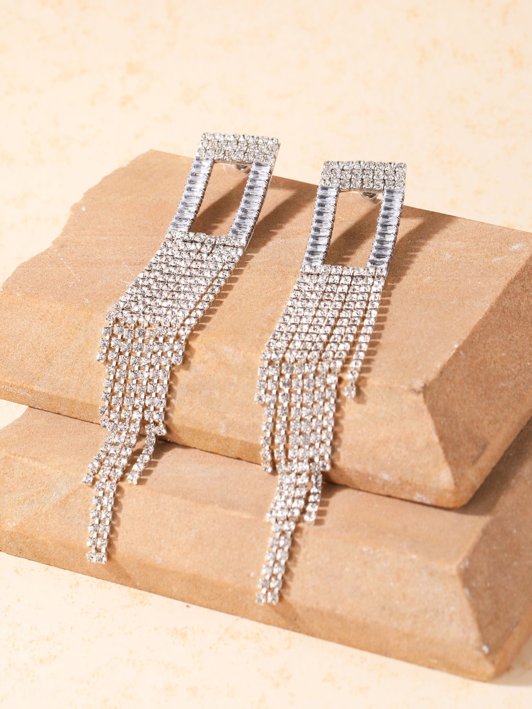 

DressBerry Silver Toned Rhinestone Silver Plated Drop Earrings