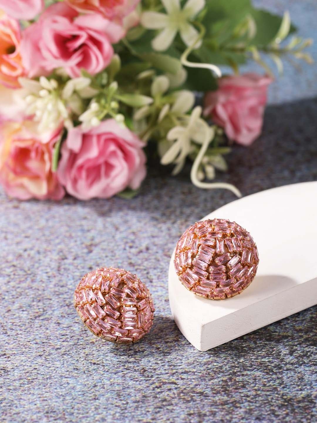 

DressBerry Pink Gold-Plated Circular Studs Earrings