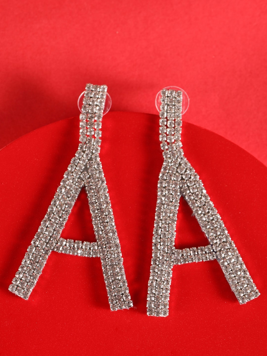 

DressBerry Silver-Plated Rhinestone Studded Contemporary Drop Earrings