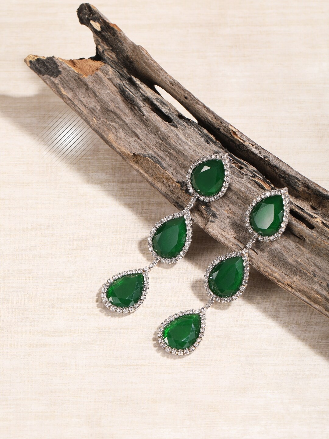 

DressBerry Silver-Plated Rhinestone Studded Brass Drop Earrings