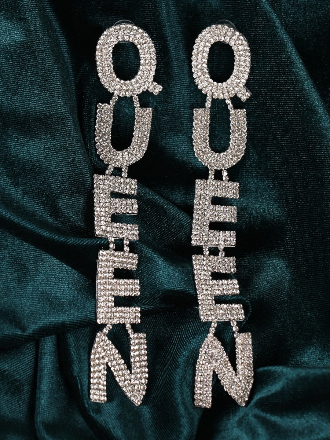 

DressBerry Silver-Plated Rhinestone Quirky Drop Earrings