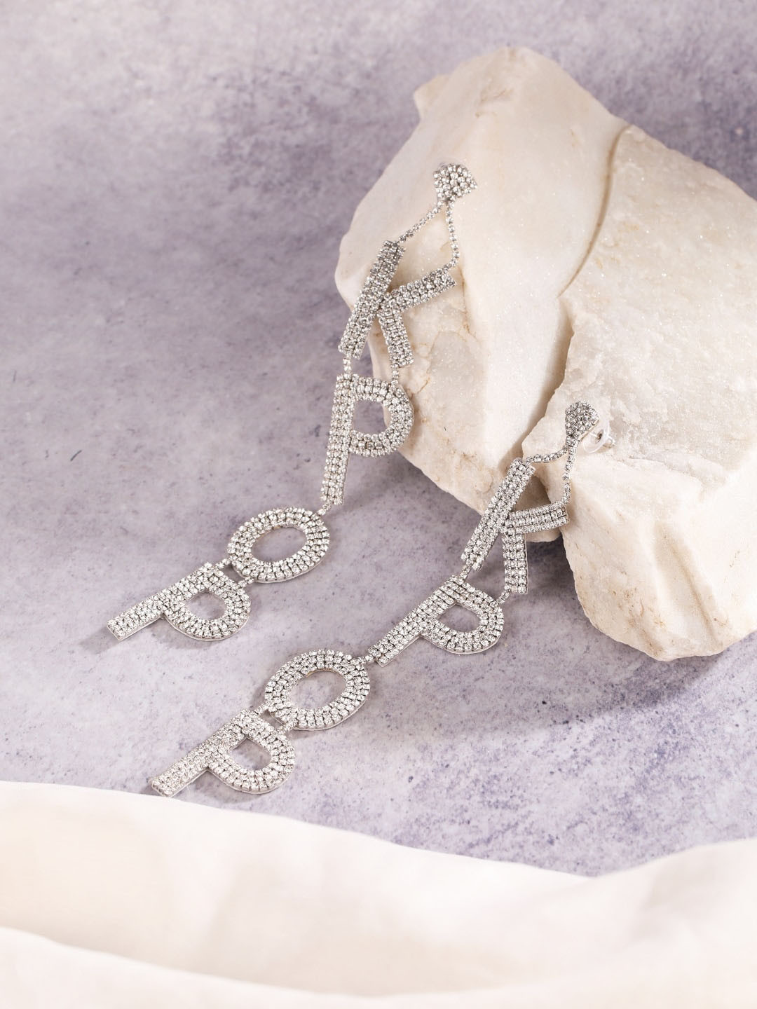 

DressBerry Silver-Plated Rhinestone Studded Brass Contemporary Drop Earrings