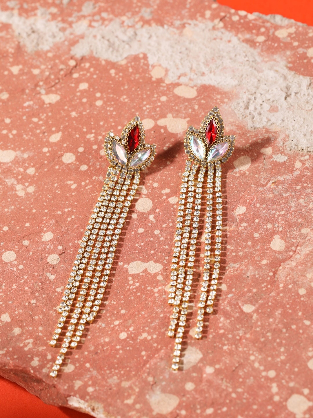 

DressBerry Gold-Plated Rhinestone Studded Contemporary Drop Earrings