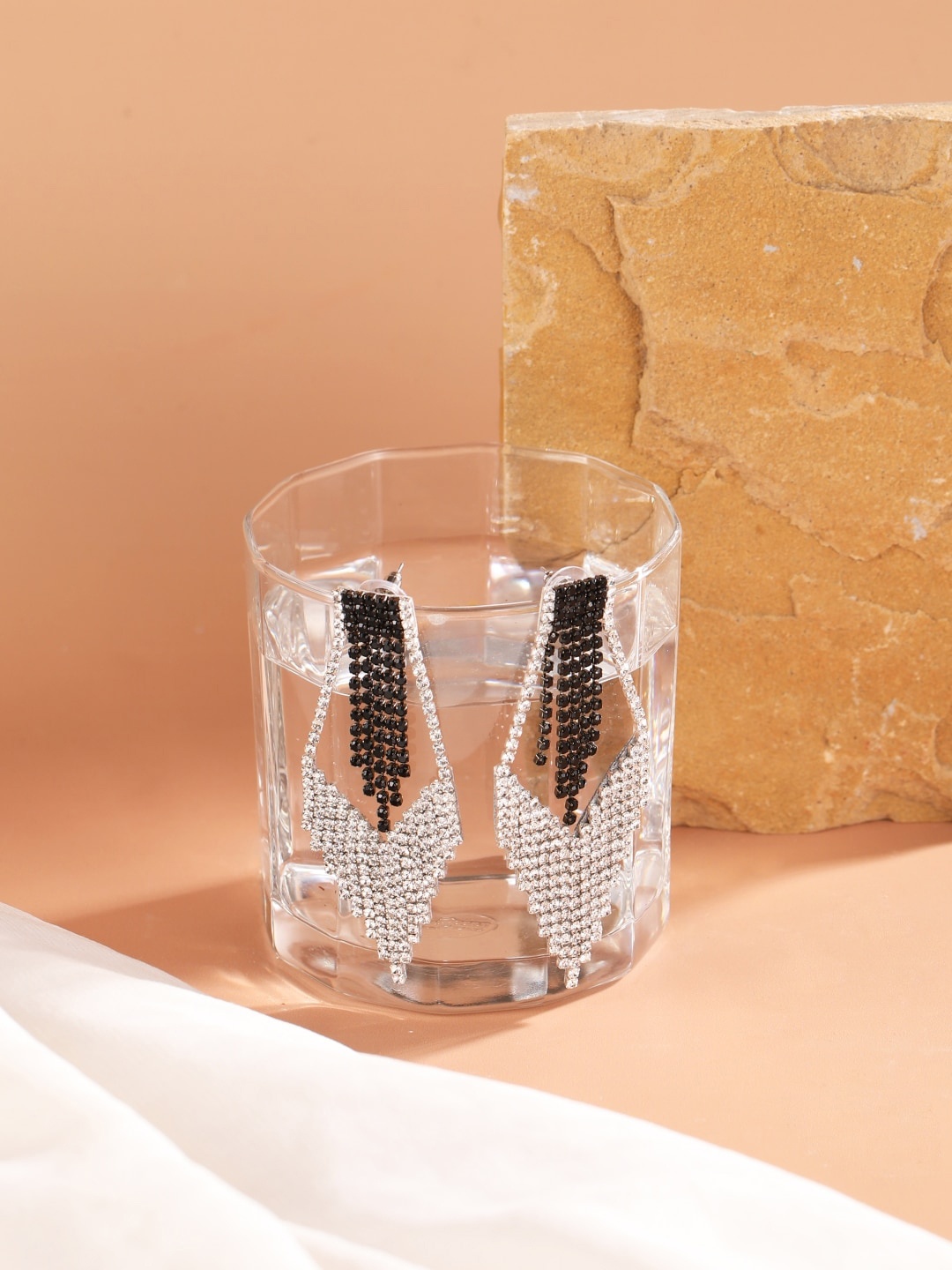 

DressBerry Black Silver-Plated Contemporary Drop Earrings