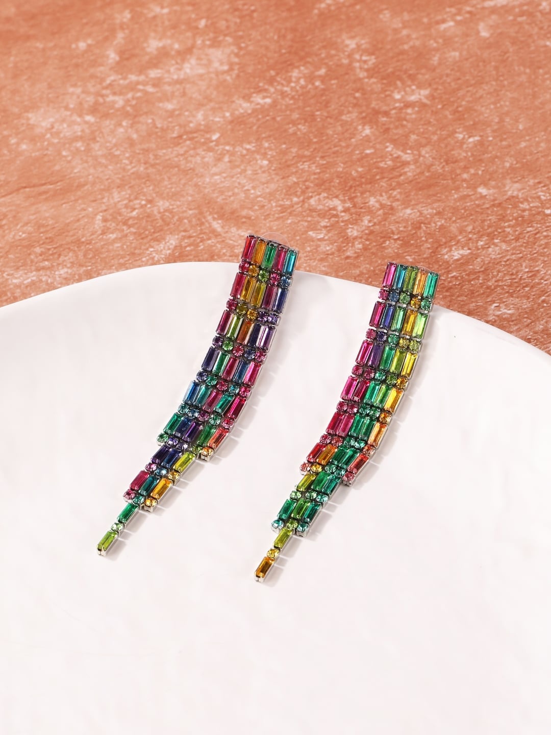 

DressBerry Silver-Plated Rhinestone Studded Contemporary Tasselled Drop Earrings