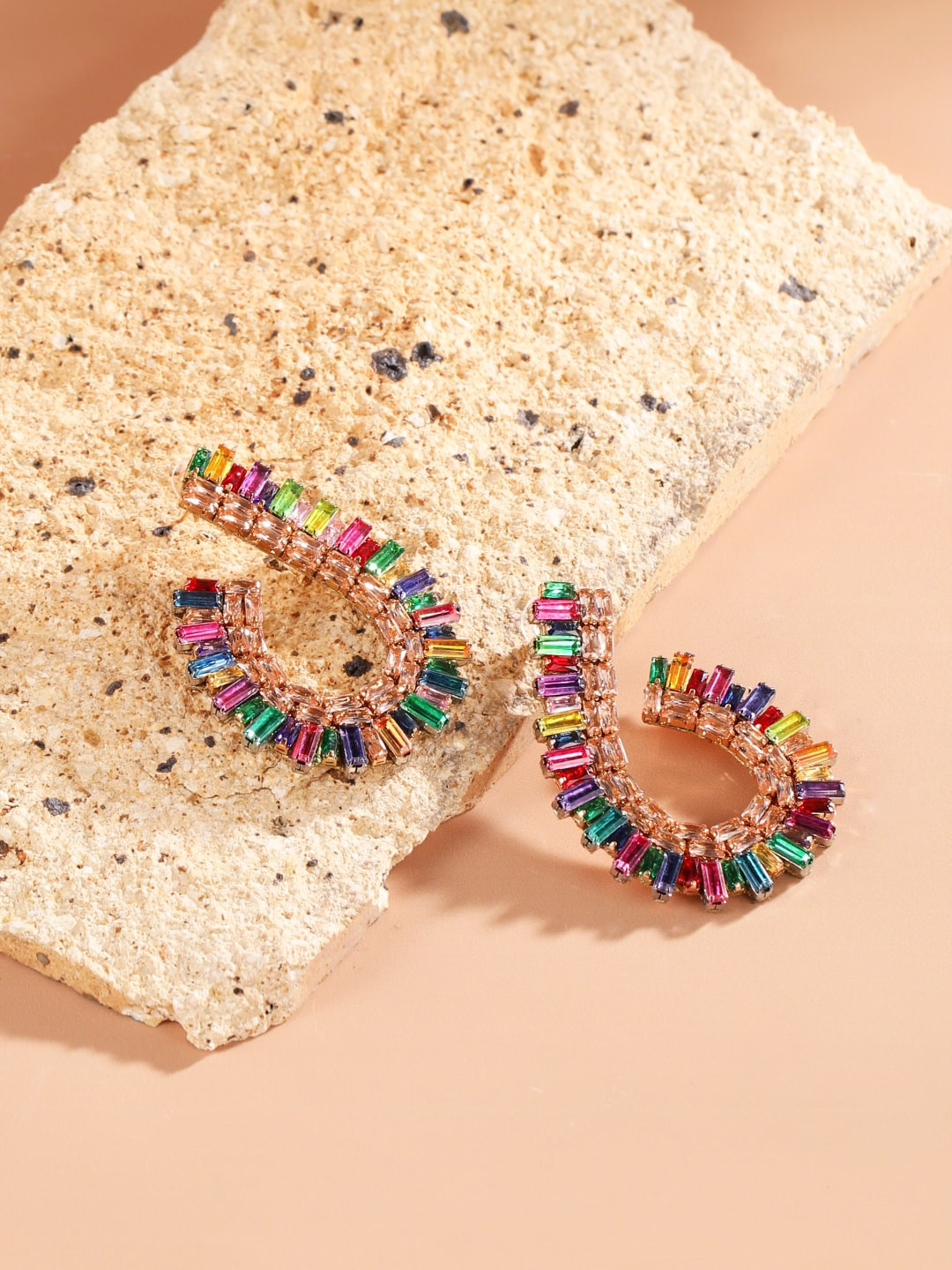 

DressBerry Green Gold-Plated Contemporary Rhinestone Drop Earrings
