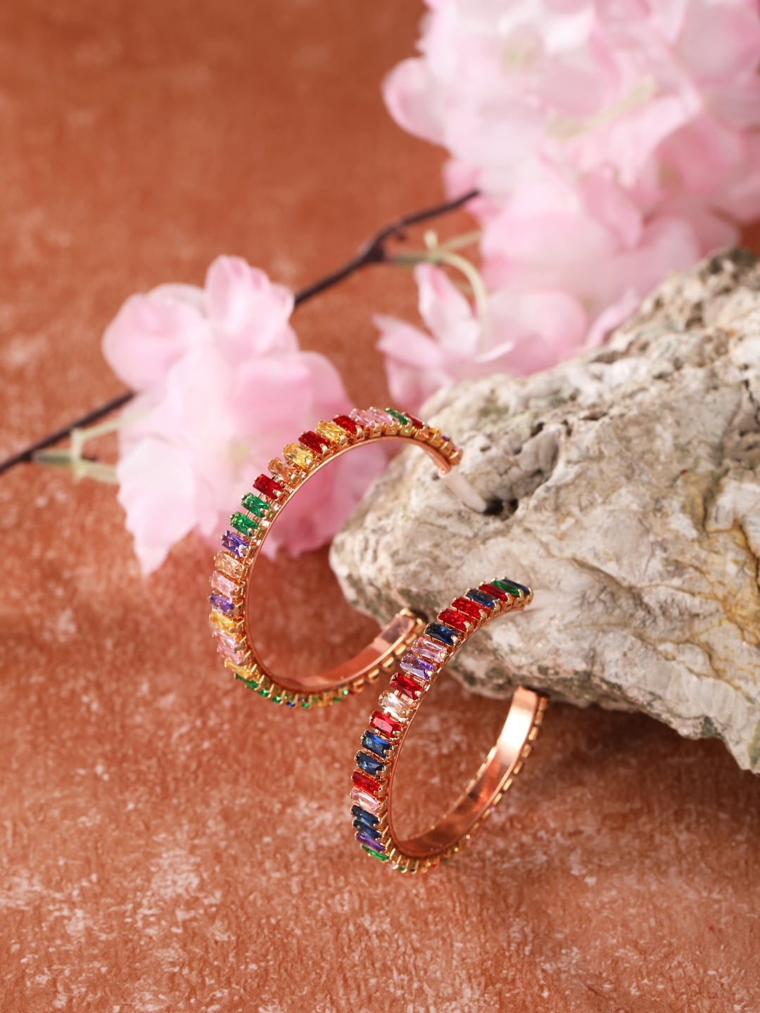 

DressBerry Rose Gold Rose Gold-Plated Rhinestone Studded Contemporary Hoop Earrings