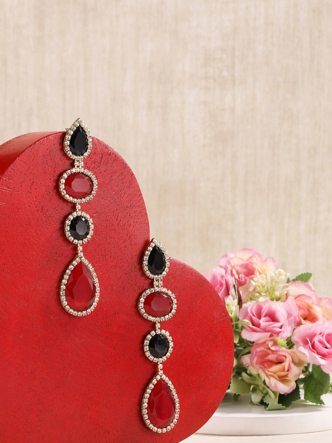 

DressBerry Red Teardrop Shaped Drop Earrings, Gold