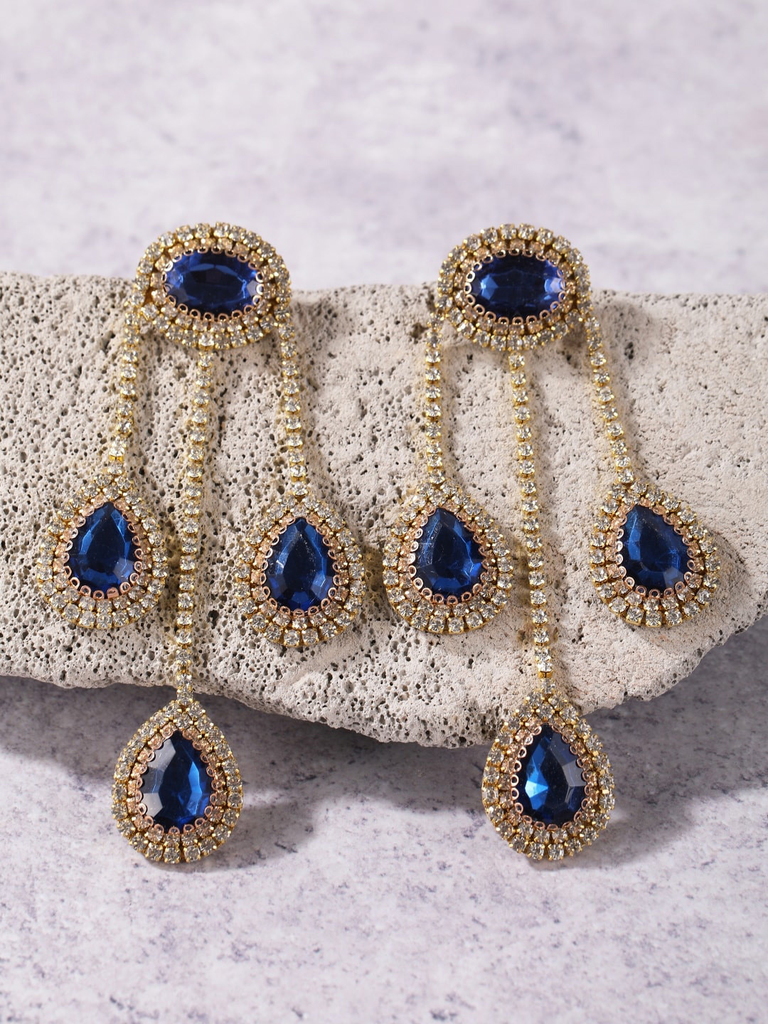 

DressBerry Gold-Plated Rhinestone-Studded Brass Contemporary Drop Earrings