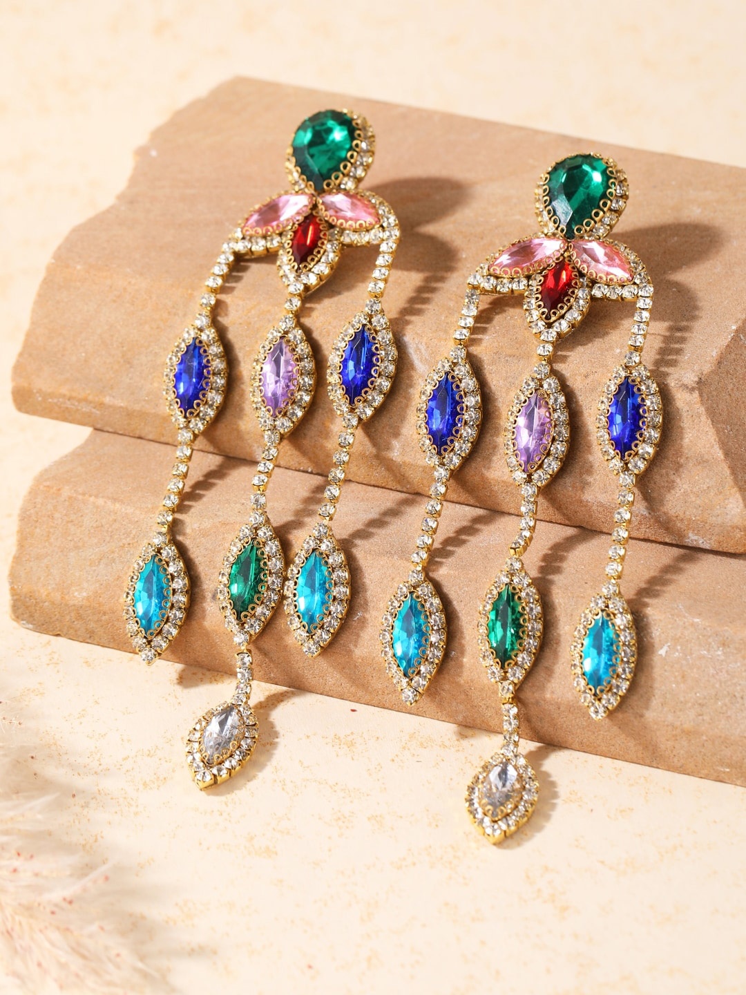 

DressBerry Blue Gold-Plated Contemporary Drop Earrings