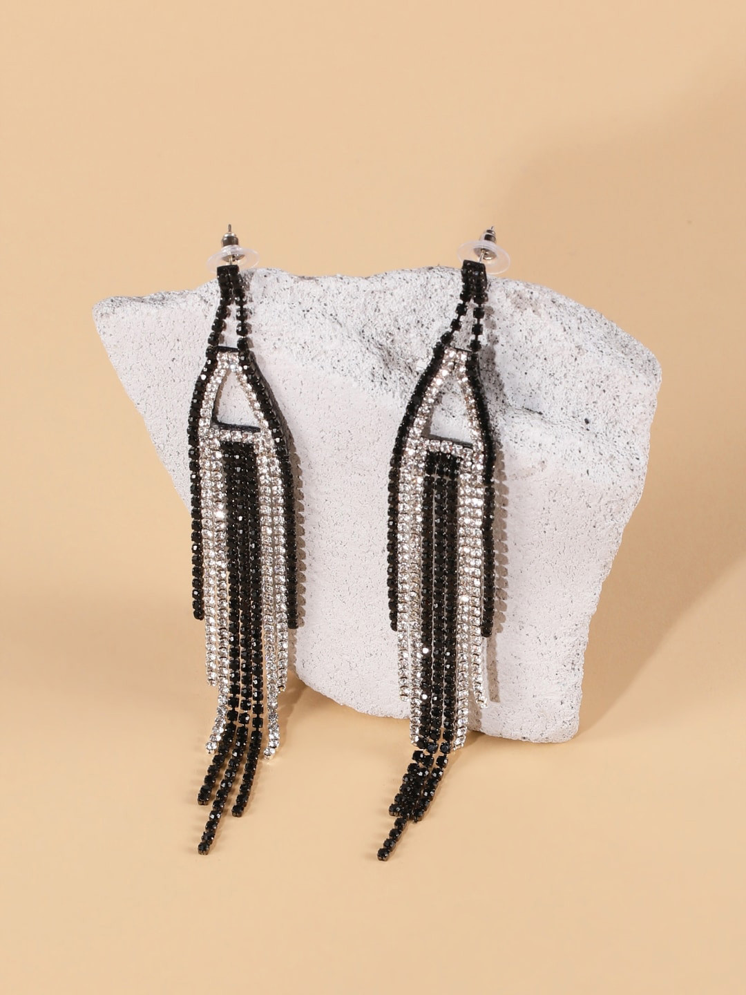 

DressBerry Silver-Plated Rhinestone Studded Brass Contemporary Drop Earrings