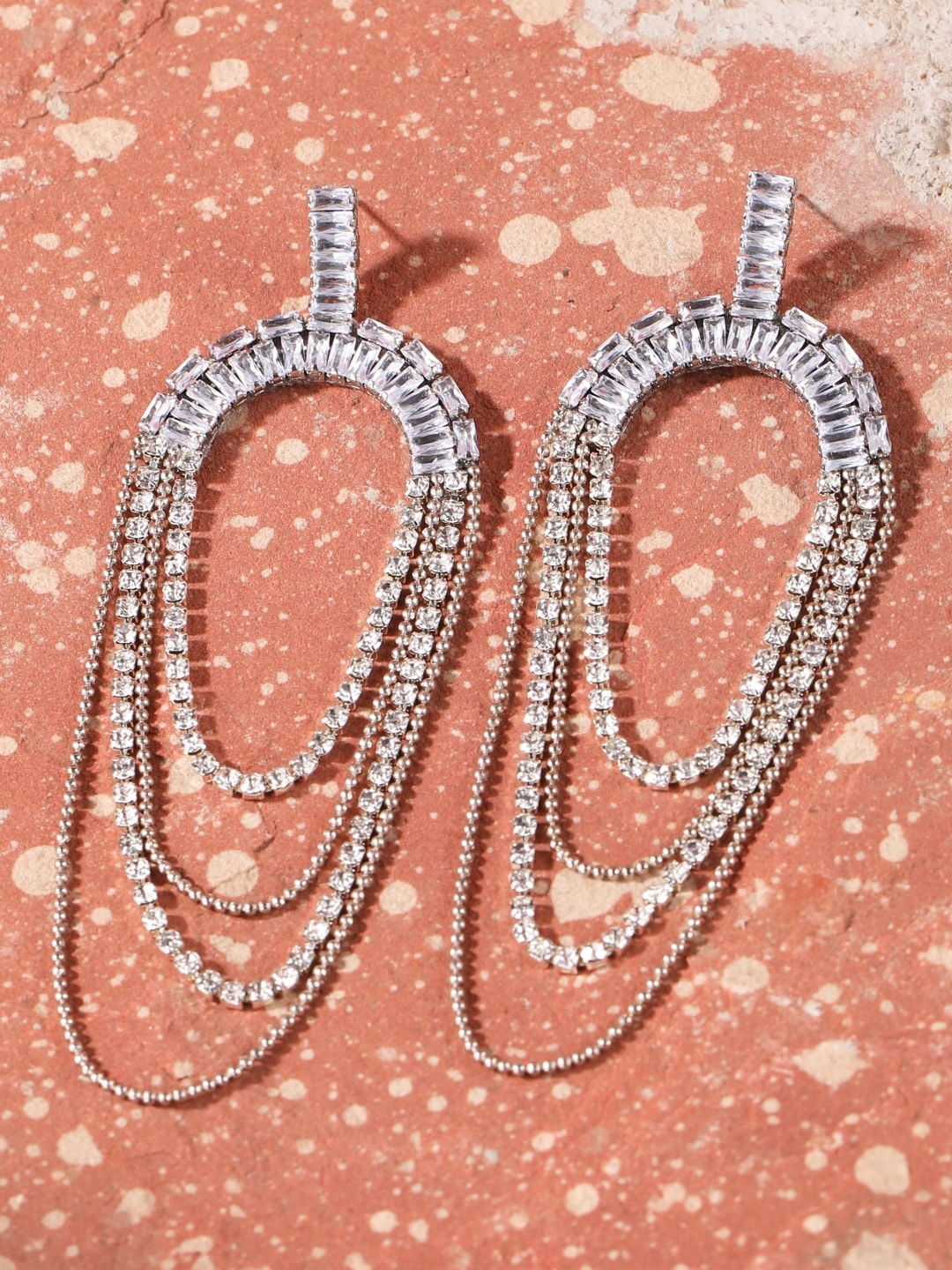 

DressBerry Silver-Plated Rhinestone Studded Brass Contemporary Drop Earrings