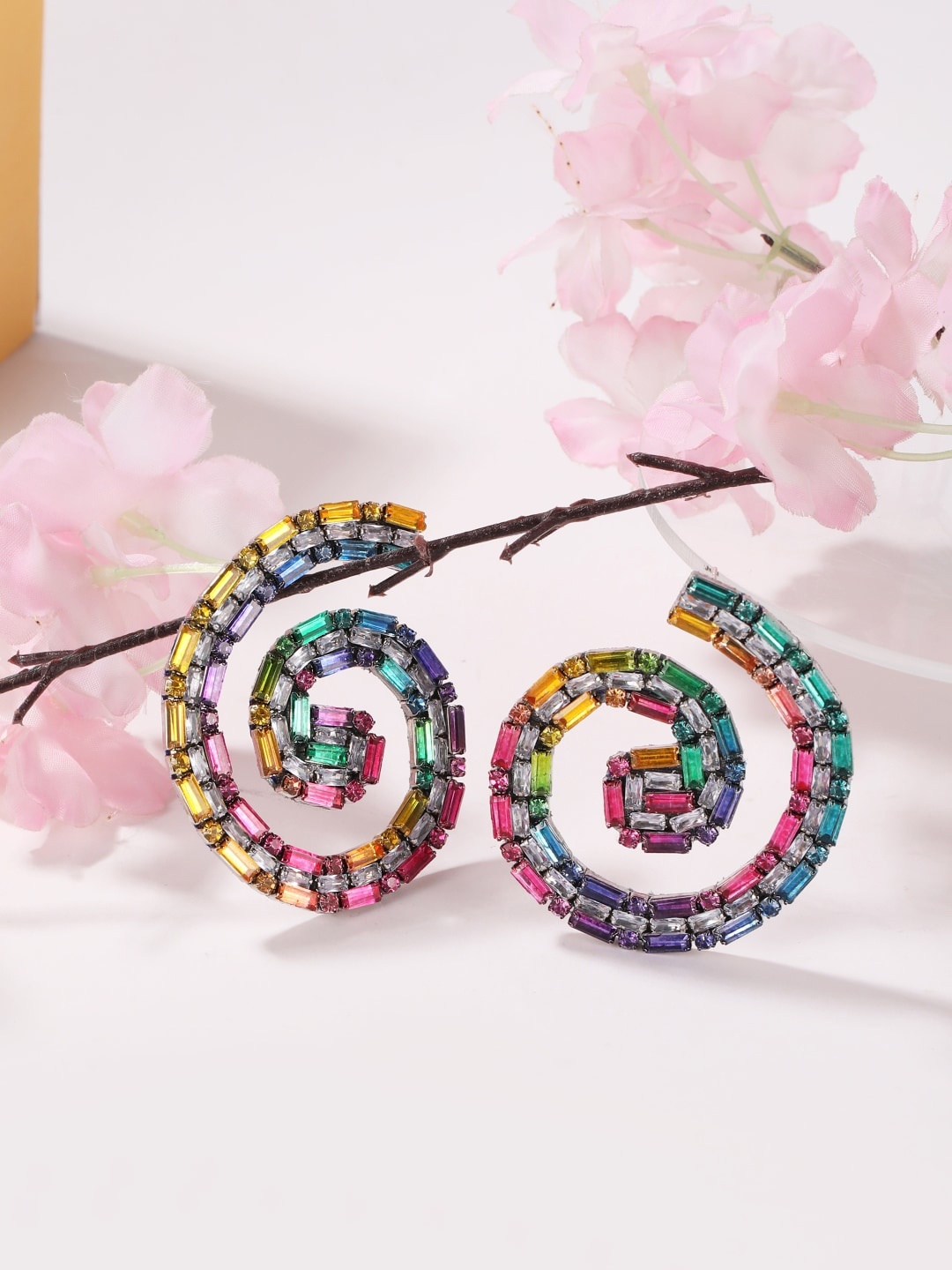 

DressBerry Yellow Silver-Plated Rhinestone Contemporary Studs Earrings