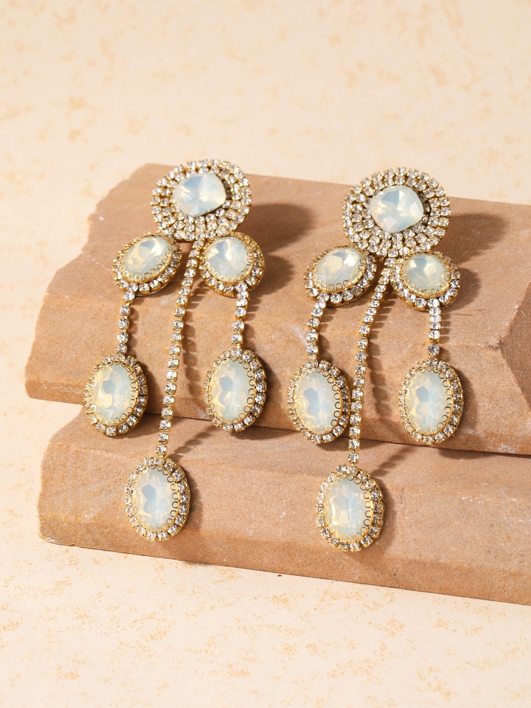 

DressBerry Gold Gold Plated Rhinestone Studded Contemporary Drop Earrings