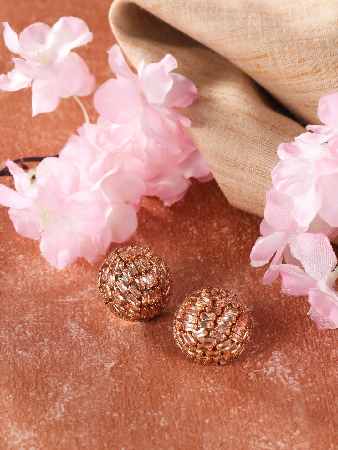 

DressBerry Gold-Plated Rhinestone Studded Brass Contemporary Studs Earrings