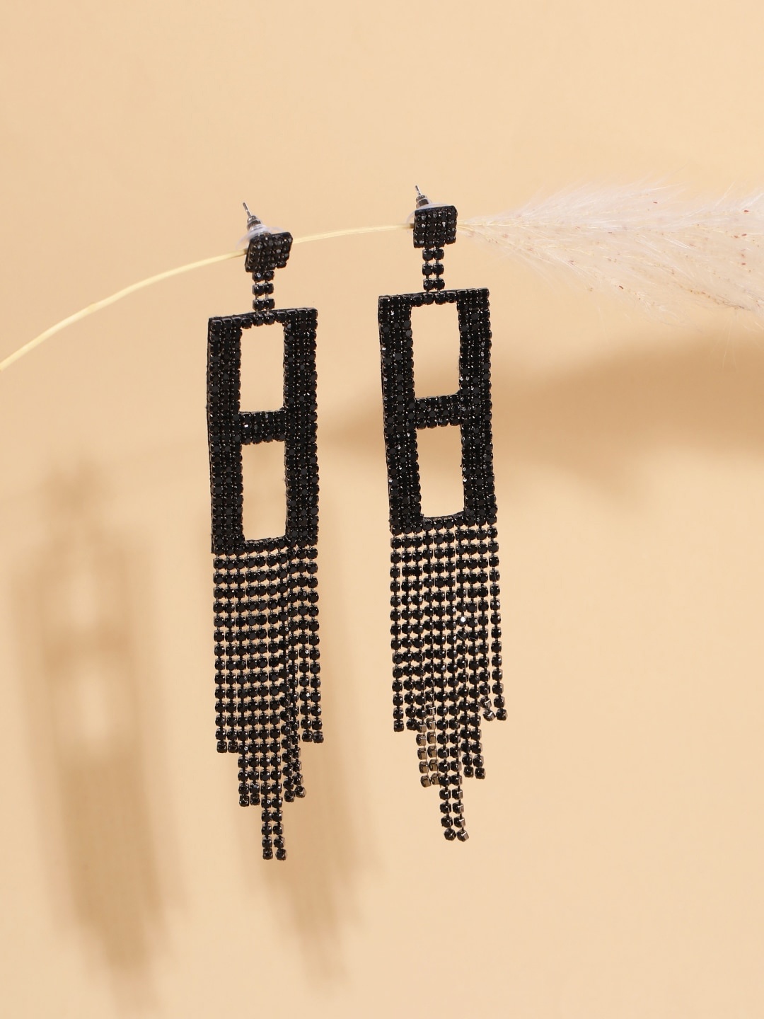 

DressBerry Brass-Plated Contemporary Drop Earrings, Black