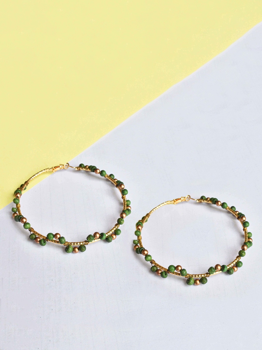 

BeAbhika Gold Plated Circular Hoop Earrings, Green