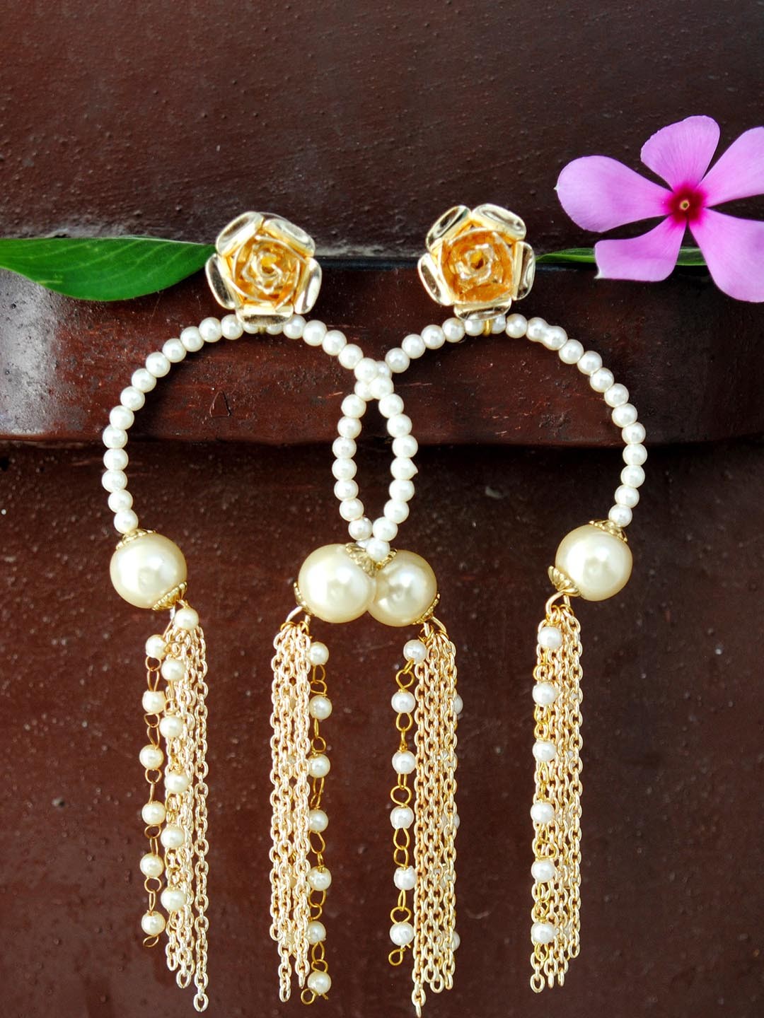 

BeAbhika Gold Plated Contemporary Drop Earrings, White