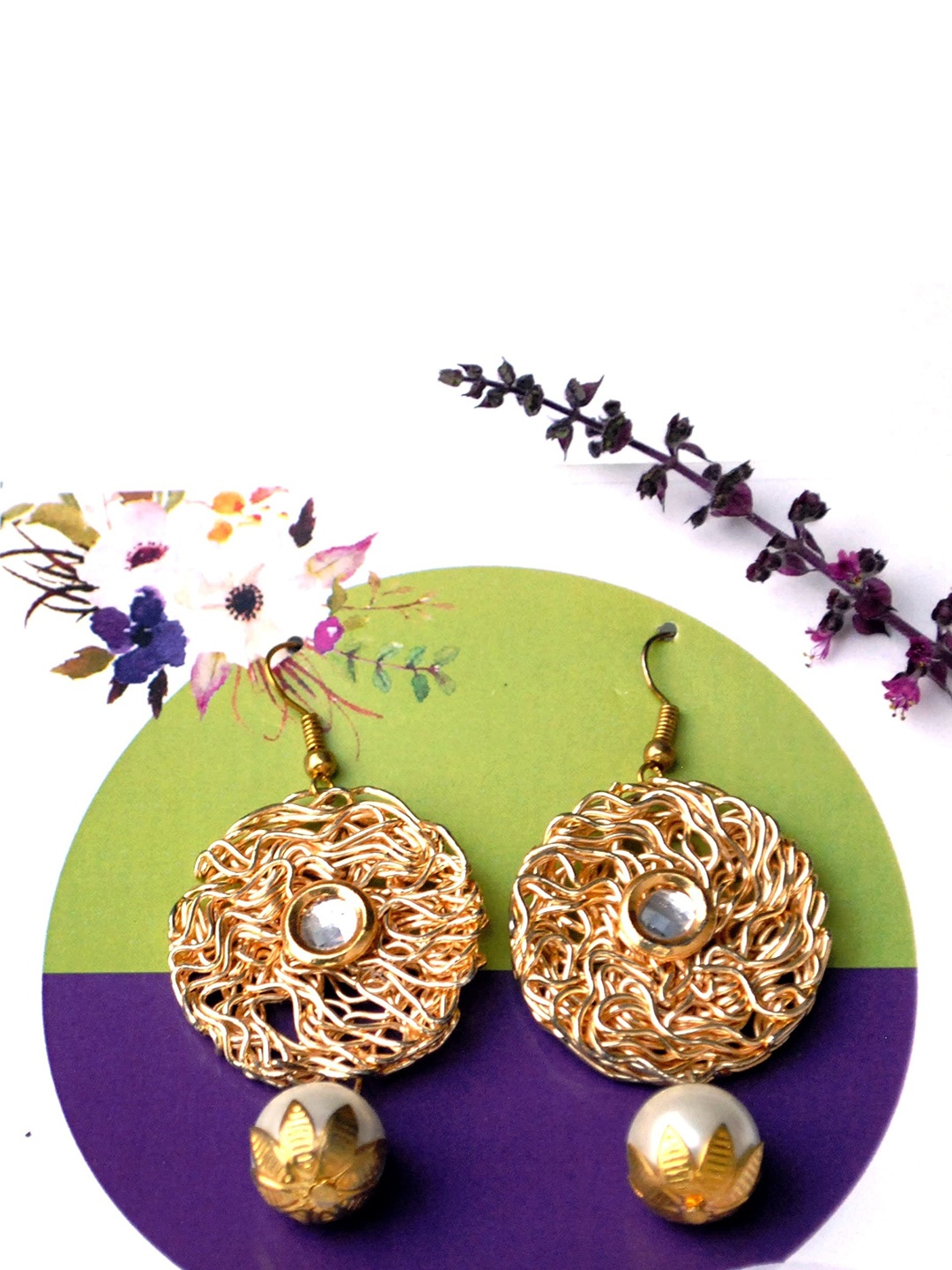 

BeAbhika Gold-Plated Pearls Beaded Contemporary Drop Earrings