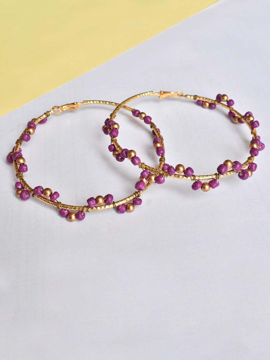 

BeAbhika Gold-Plated Kundan Studded Contemporary Hoop Earrings, Purple